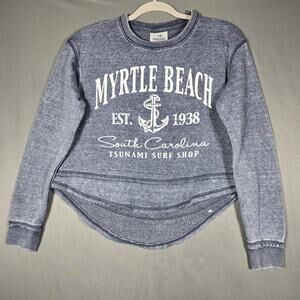 Tsunami Surf Shop Myrtle Beach Sweatshirt Womens Small Blue Anchor Graphic